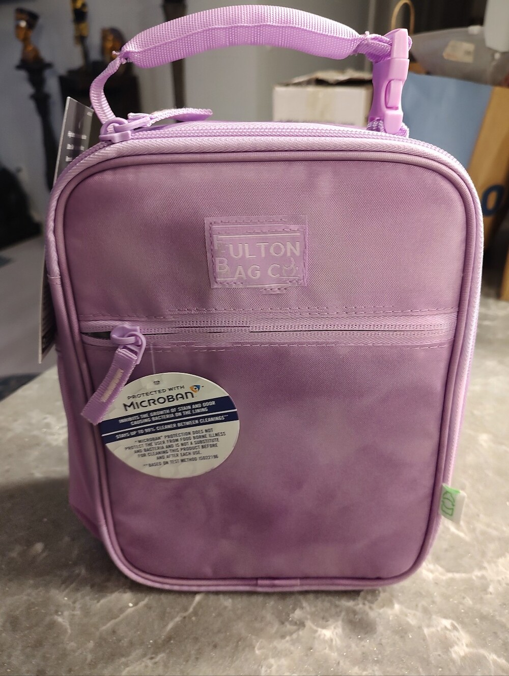 New with Tags purple lunch box with ice pack. Fulton Bag Company